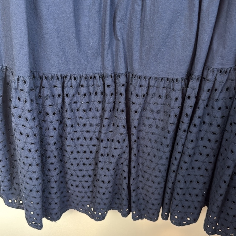 Maison Jules Long Navy Dress with Ruffle Eyelet Sleeves Size L 100% Cotton - Picture 6 of 10